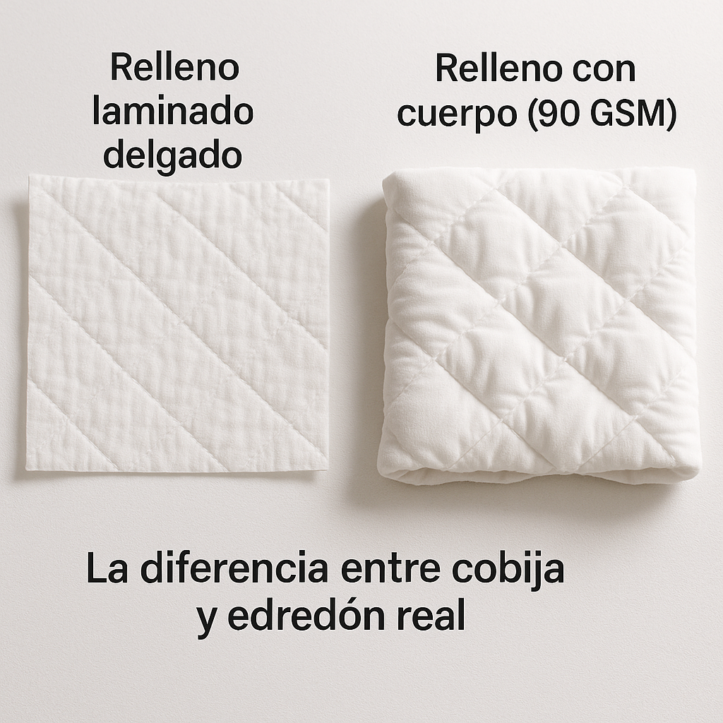 Comparacion visual: relleno laminado delgado vs relleno con cuerpo 90 GSM